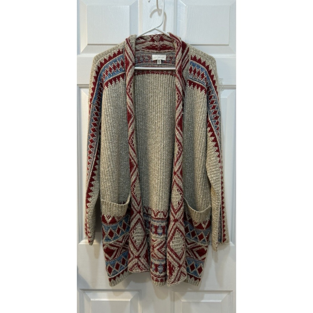 Lucky Brand Aztec Southwestern Open Cardigan Sweater Sz M Boho Western Tribal